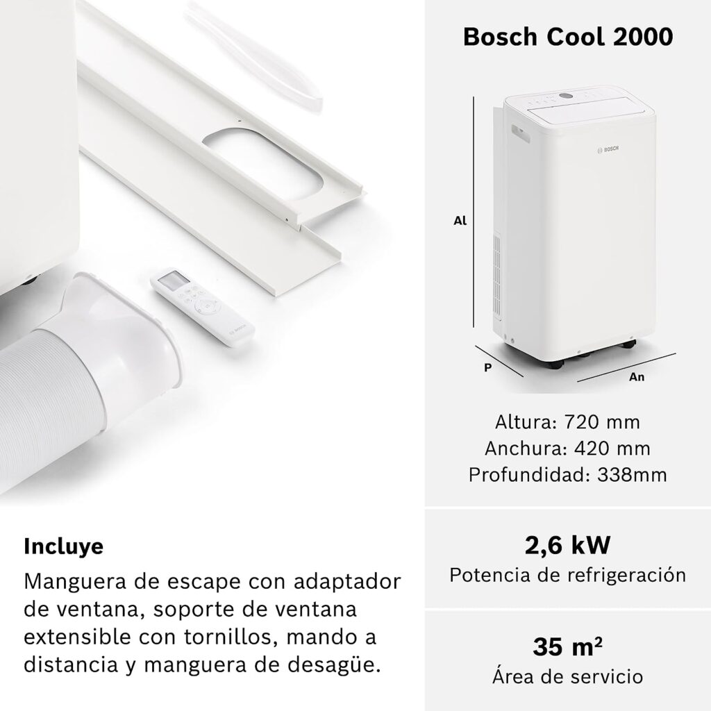 Especificaciones técnicasAire Acondicionado Portátil Bosch Cool 2000 
